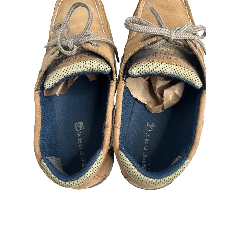 Sperry YB46122A Kids' Size 7 Dark Tan/Navy Leather‎ Lanyard Boat Shoes Church